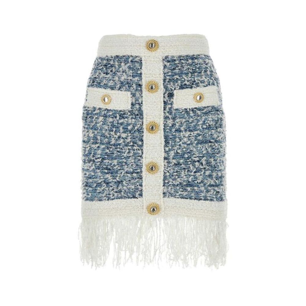 BALMAIN Embellished Tweed Fringe Mini Skirt Women PRINTED Skirts